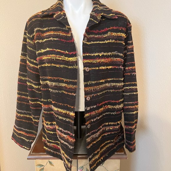 Mirosal Button Front Striped Jacket - Size M - Picture 1 of 6